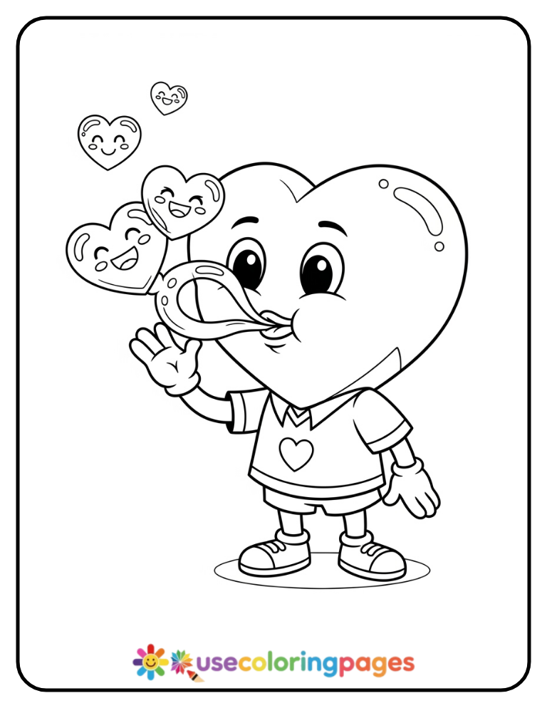 Heart Blowing Heart Bubbles Coloring Page