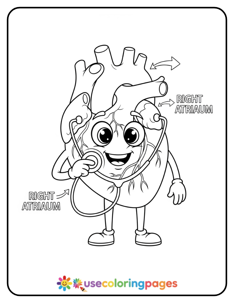 Heart Character With Stethoscope Coloring Page