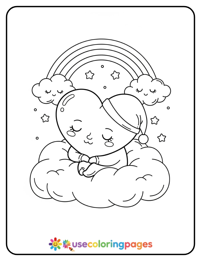 Heart Floating on a Cloud Coloring Page