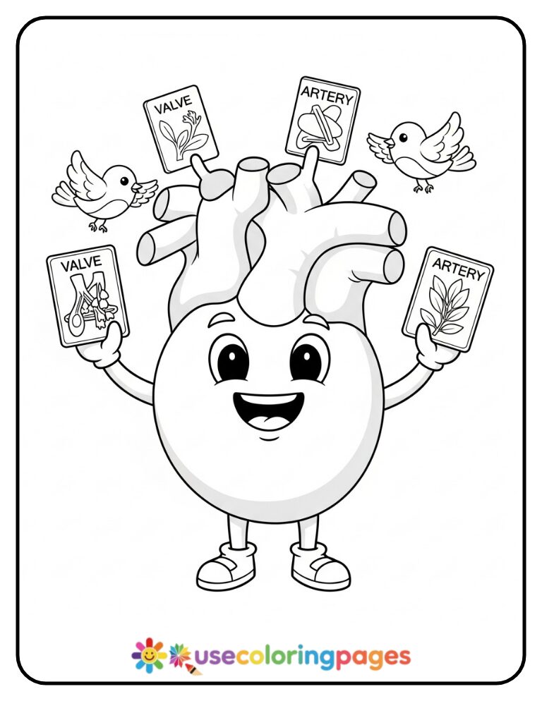 Heart Holding Anatomy Flashcards Coloring Page (1)