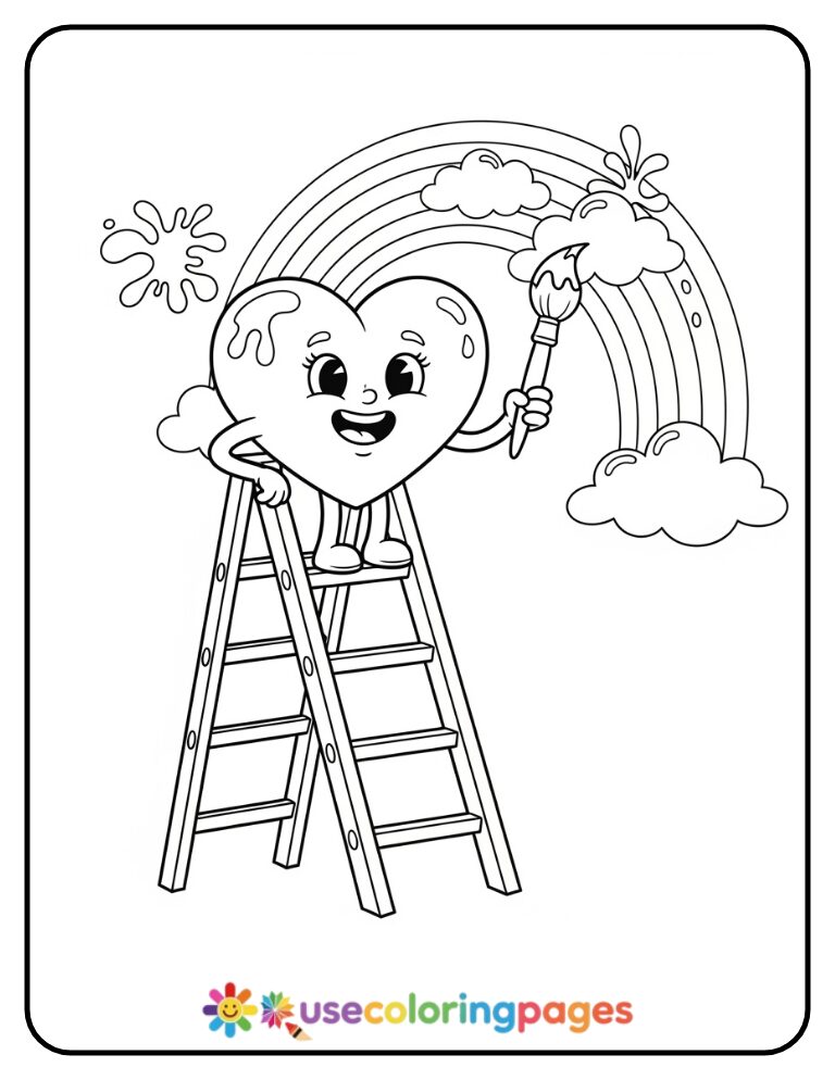Heart Painting Rainbow Coloring Page For Kids