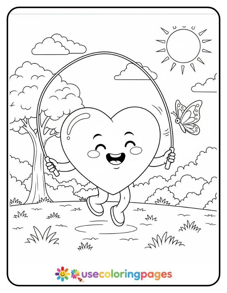 Heart Playing Jump Rope Coloring Page