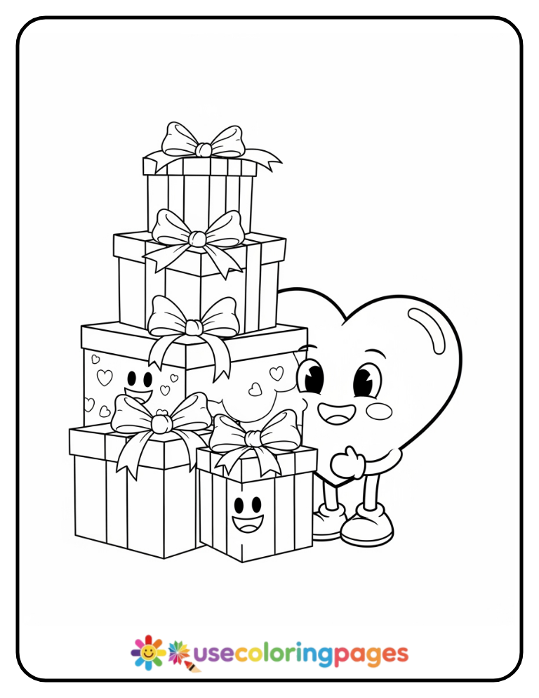 Heart Playing Peekaboo Coloring Page