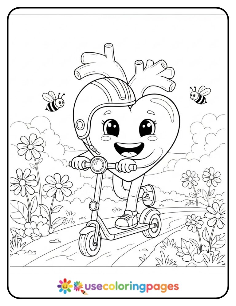Heart Riding Scooter Coloring Page for Kids
