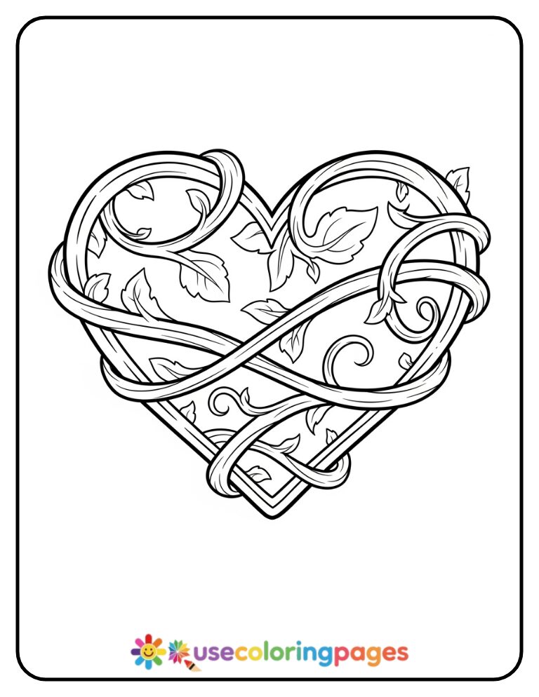 Heart Surrounded by Swirling Vines Coloring Page
