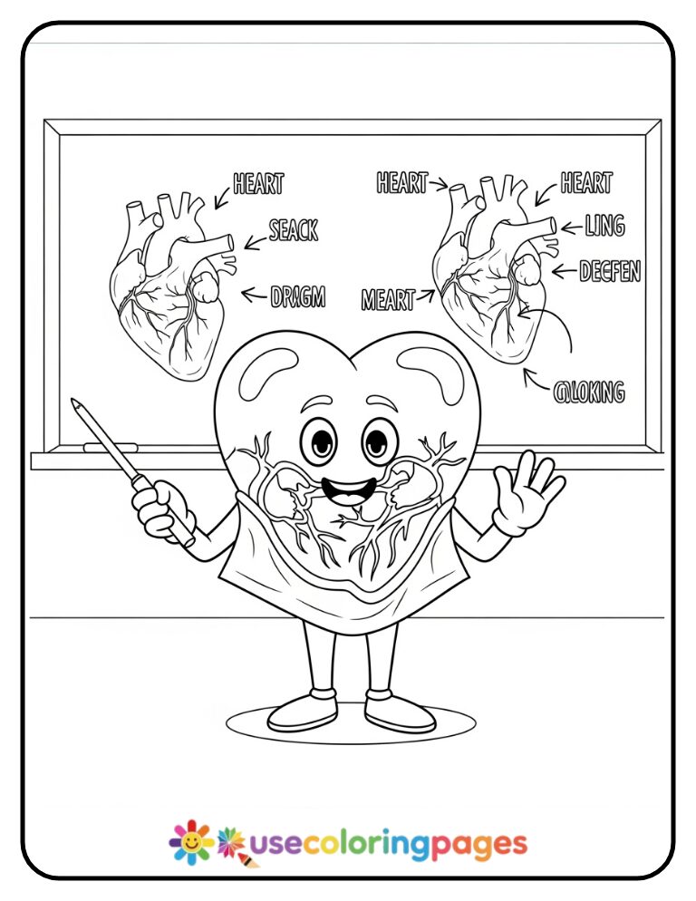 Heart Teacher With Chalkboard Coloring Page (1)