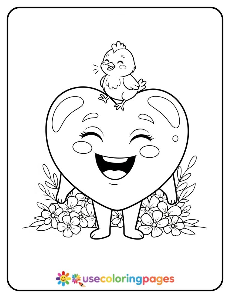 Heart and Baby Chick Coloring Page