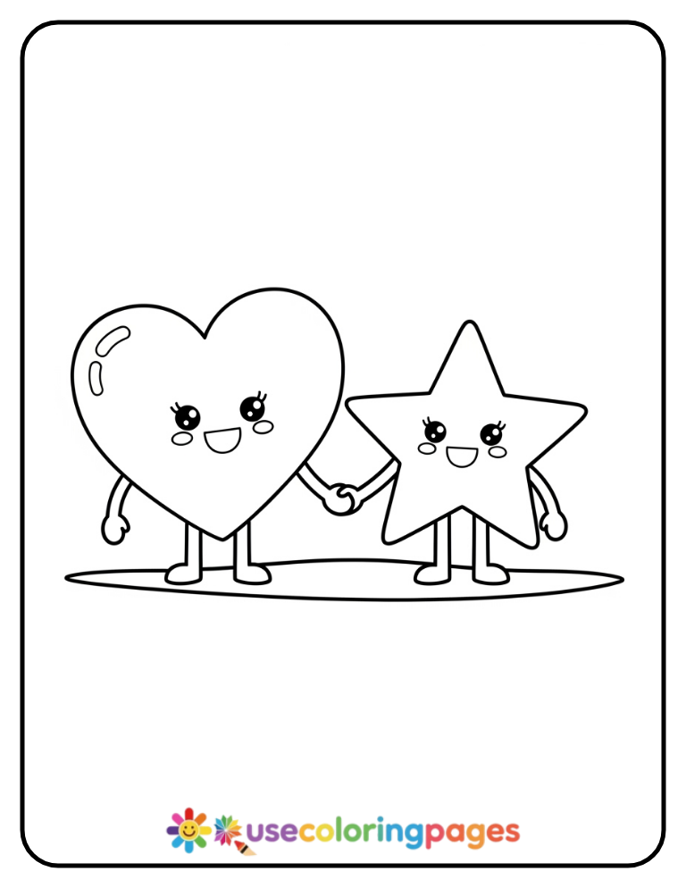 Heart and Star Buddies Coloring Page