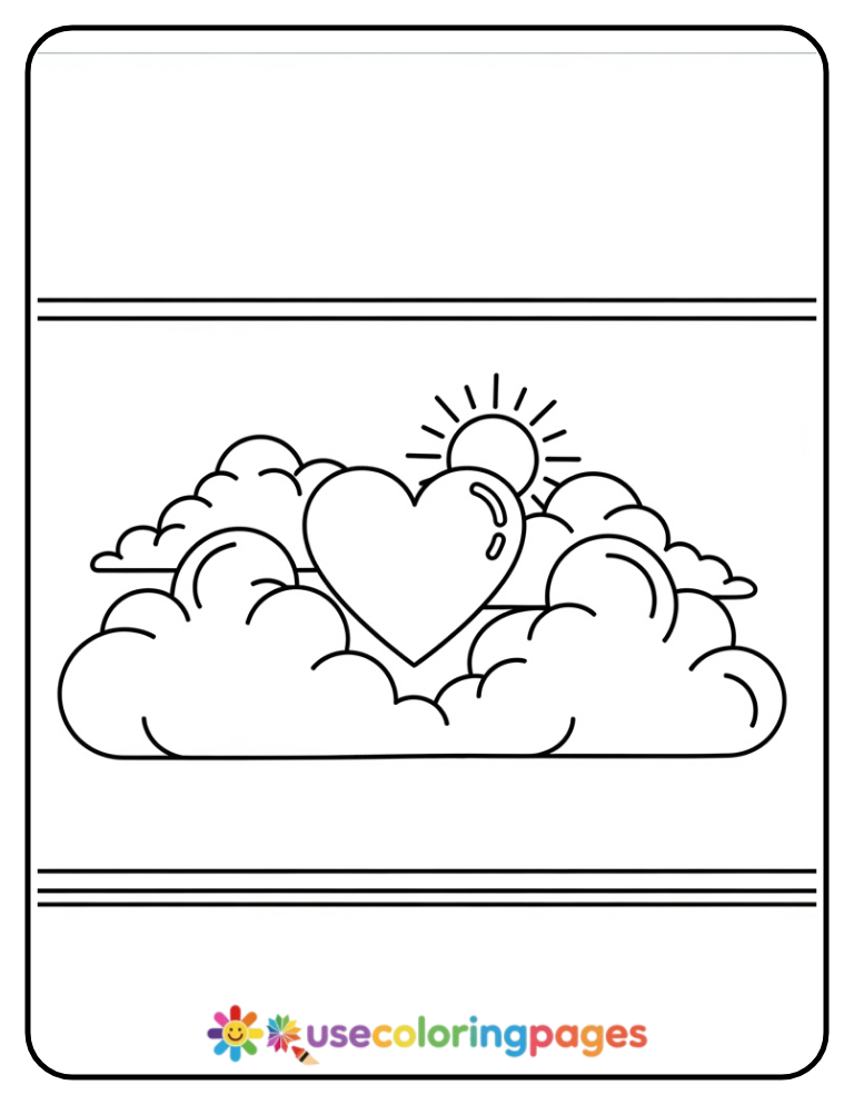 Heart in the Sky with Clouds Coloring Page