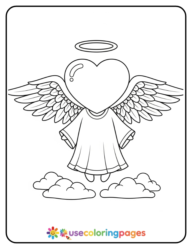 Heart with Angel Wings Coloring Page Printable