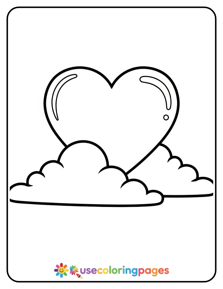 Heart with Clouds Coloring Page