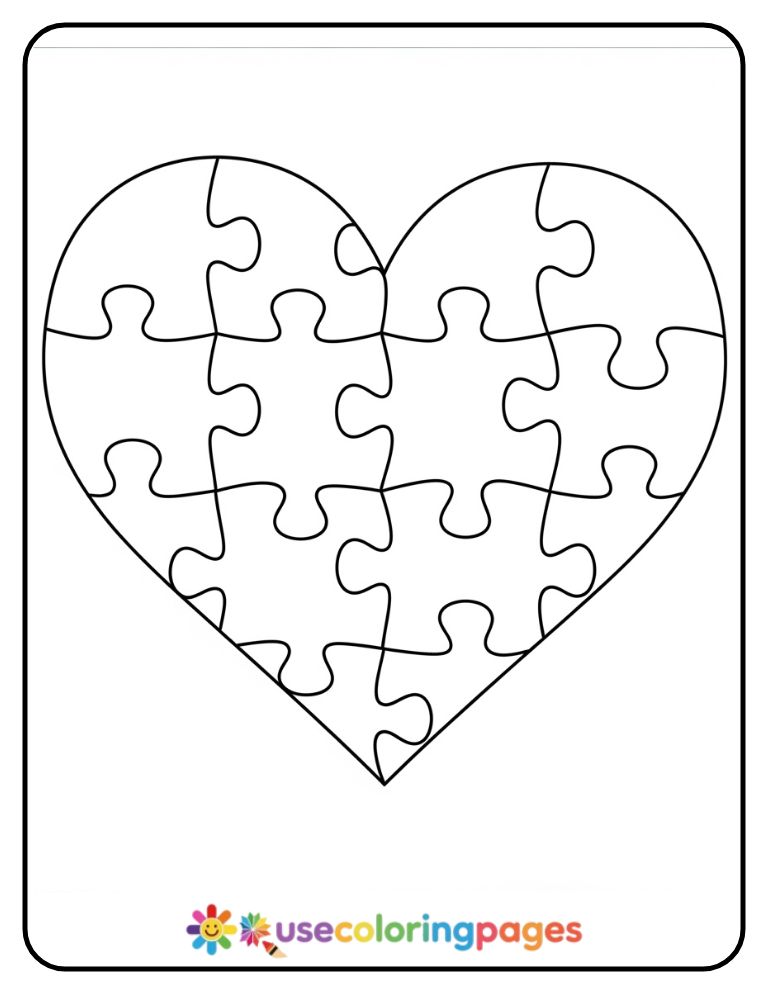 Heart with Puzzle Piece Design Coloring Page (1)