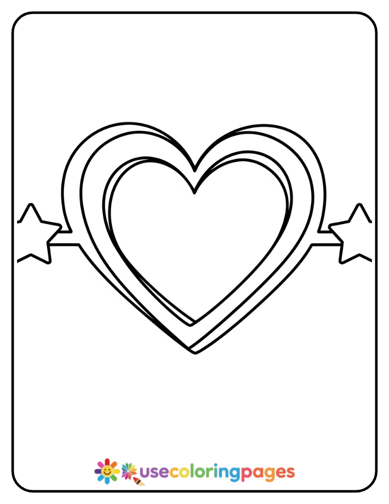 Heart with Two Stars Coloring Page