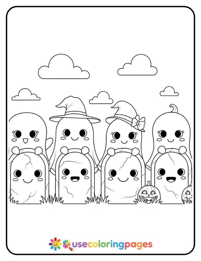 Hide-and-Seek Ghosts Coloring Page Printable