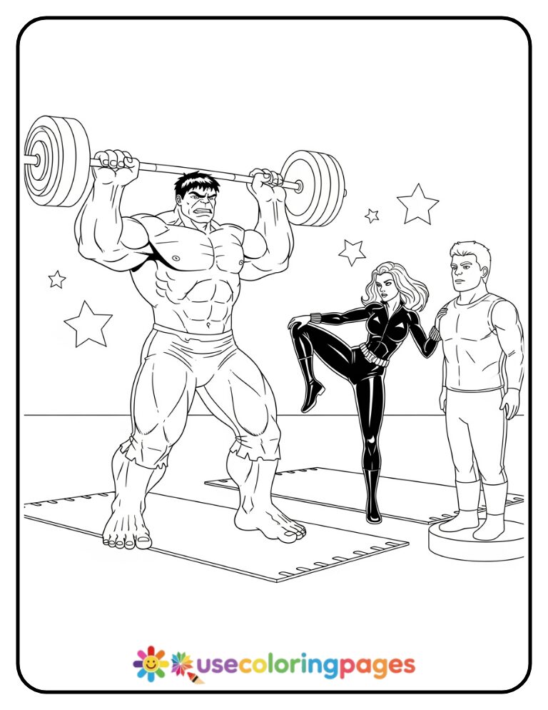 Hulk And Black Widow Training Drill Coloring Page Printable