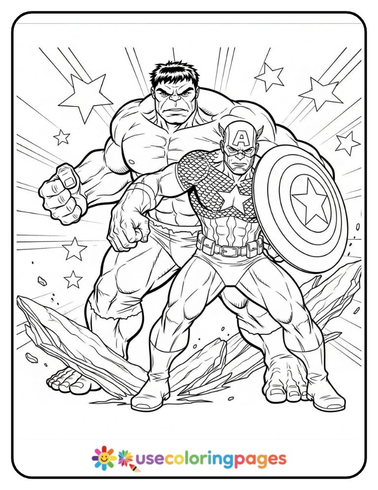 Hulk And Captain America Shield Block Coloring Page Printable