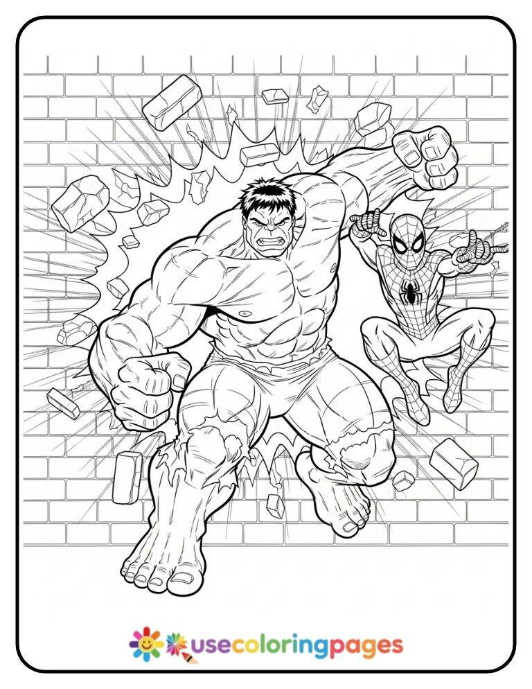 Hulk And Spider-Man Wall Smash Coloring Page Printable