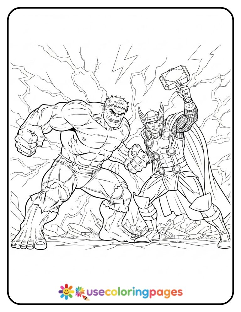 Hulk And Thor Lightning Slam Coloring Page Printable