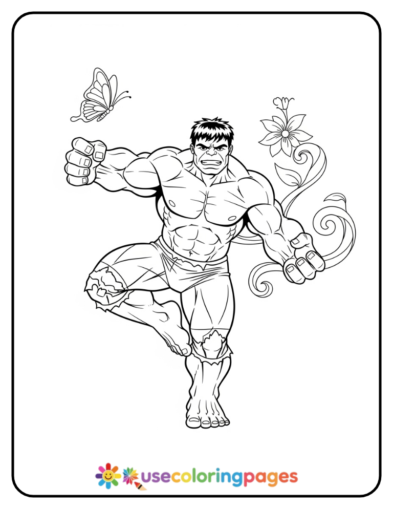 Hulk Balancing On One Leg Coloring Page Printable