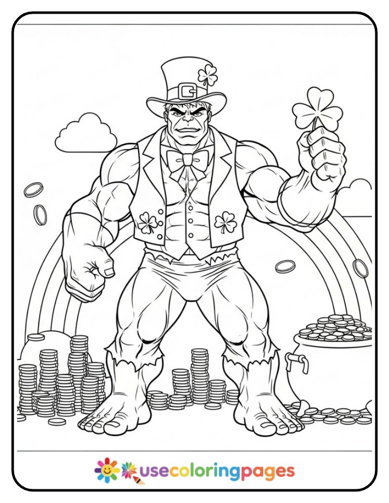 Hulk Dressed As Leprechaun For St. Patrick’s Day Coloring Page