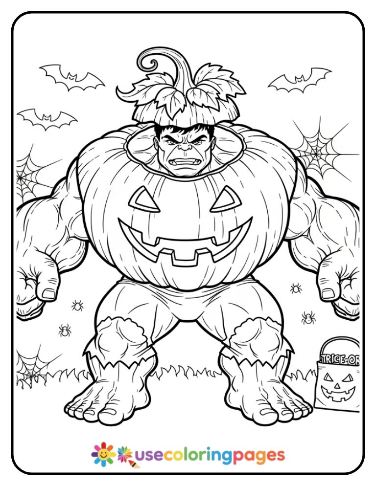 Hulk Dressed As a Pumpkin For Halloween Coloring Page