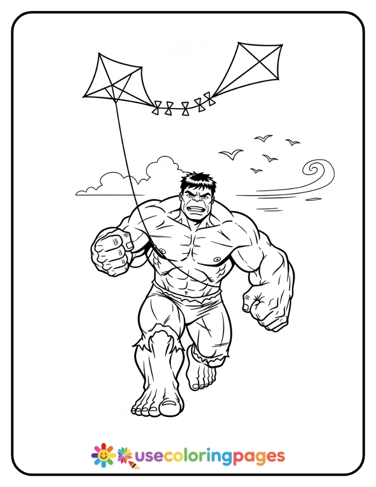 Hulk Flying A Kite Coloring Page Printable