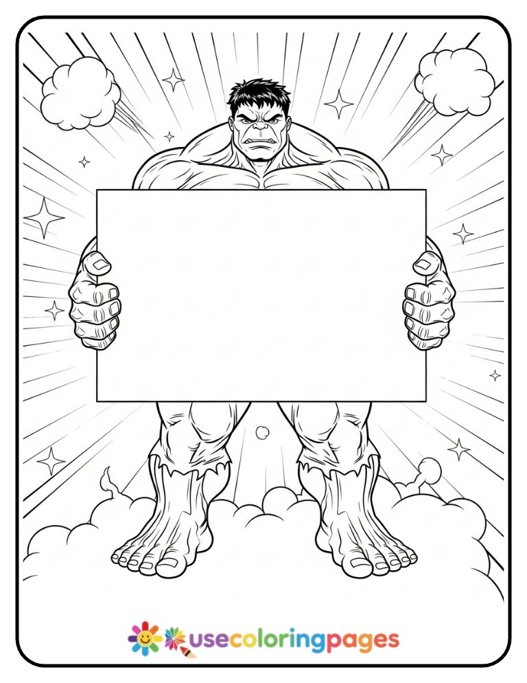 Hulk Holding A Sign Coloring Page Printable