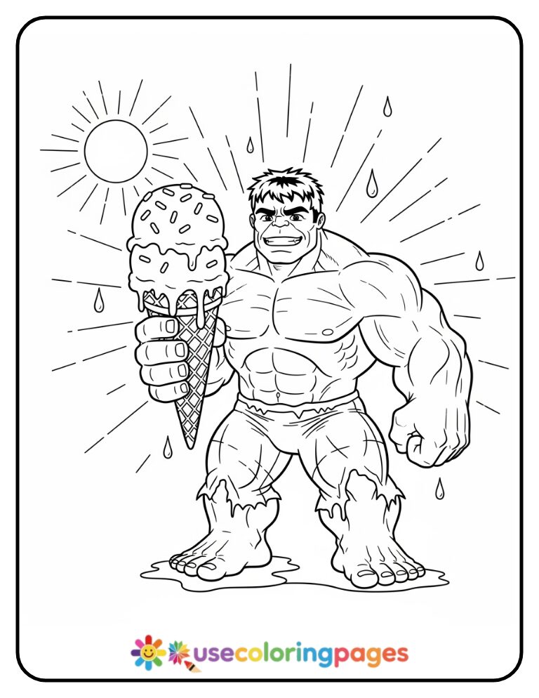 Hulk Holding Ice Cream Cone Coloring Page For Kids