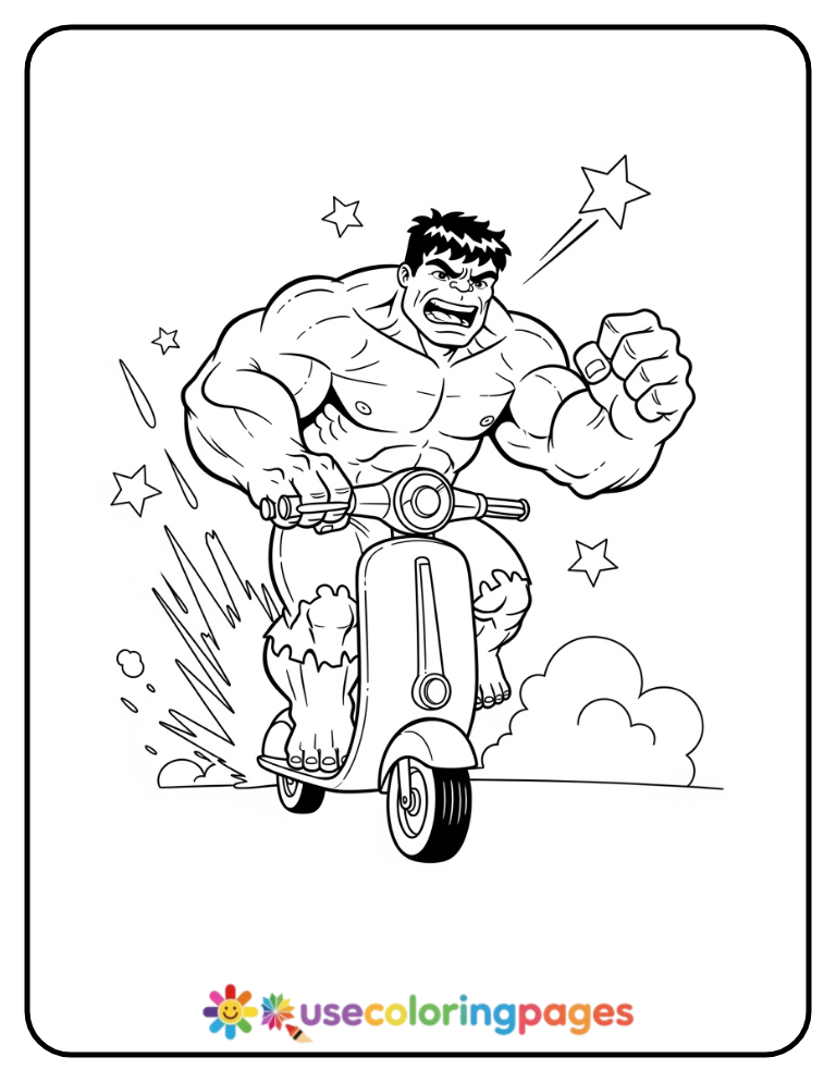 Hulk On A Scooter Coloring Page Printable
