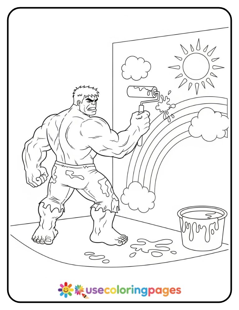 Hulk Painting A Mural On Brick Wall Coloring Page Printable