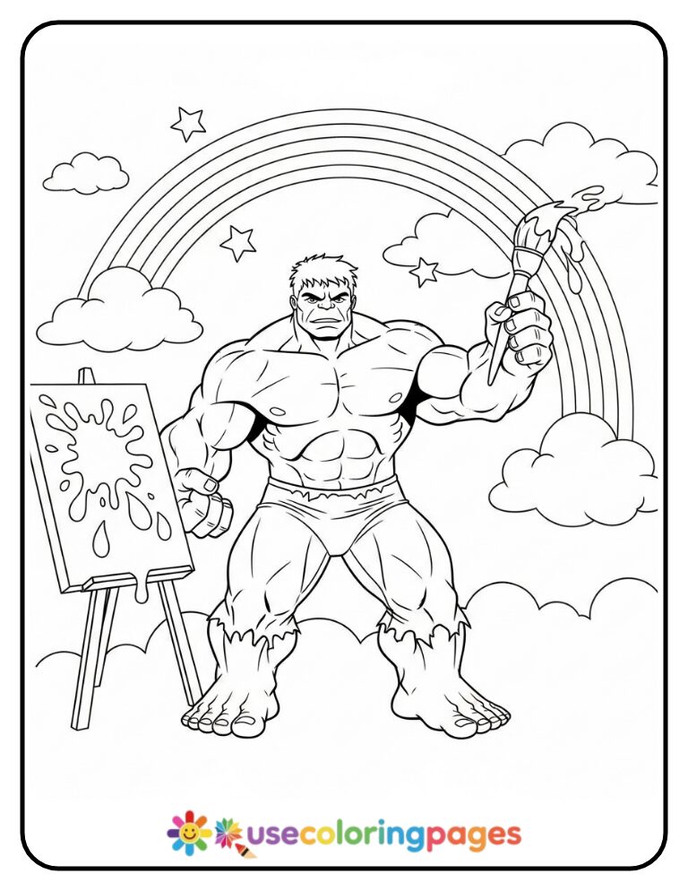 Hulk Painting A Rainbow Coloring Page For Kids