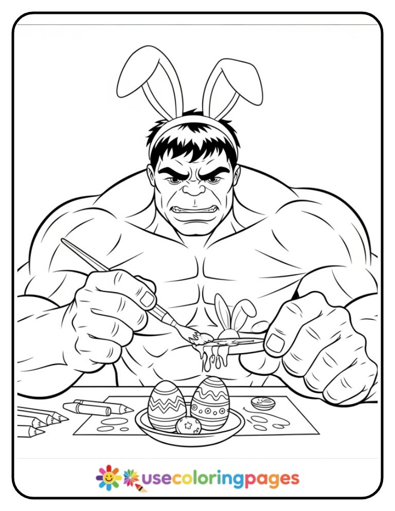 Hulk Painting Easter Eggs Coloring Page Printable