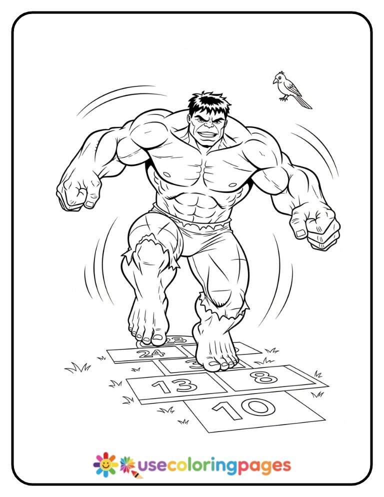 Hulk Playing Hopscotch Coloring Page Printable