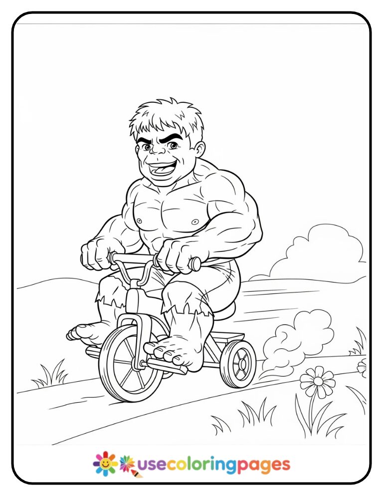 Hulk Riding A Tricycle Coloring Page Printable
