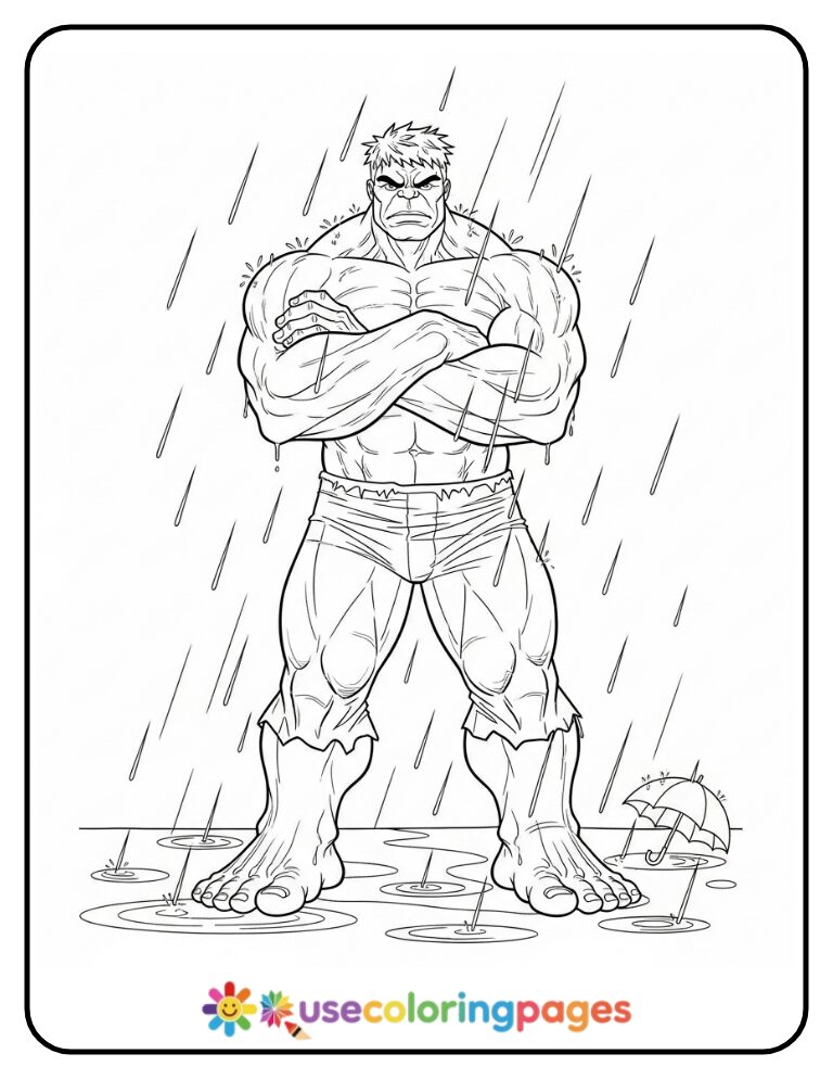Hulk Standing In The Rain Coloring Page Printable