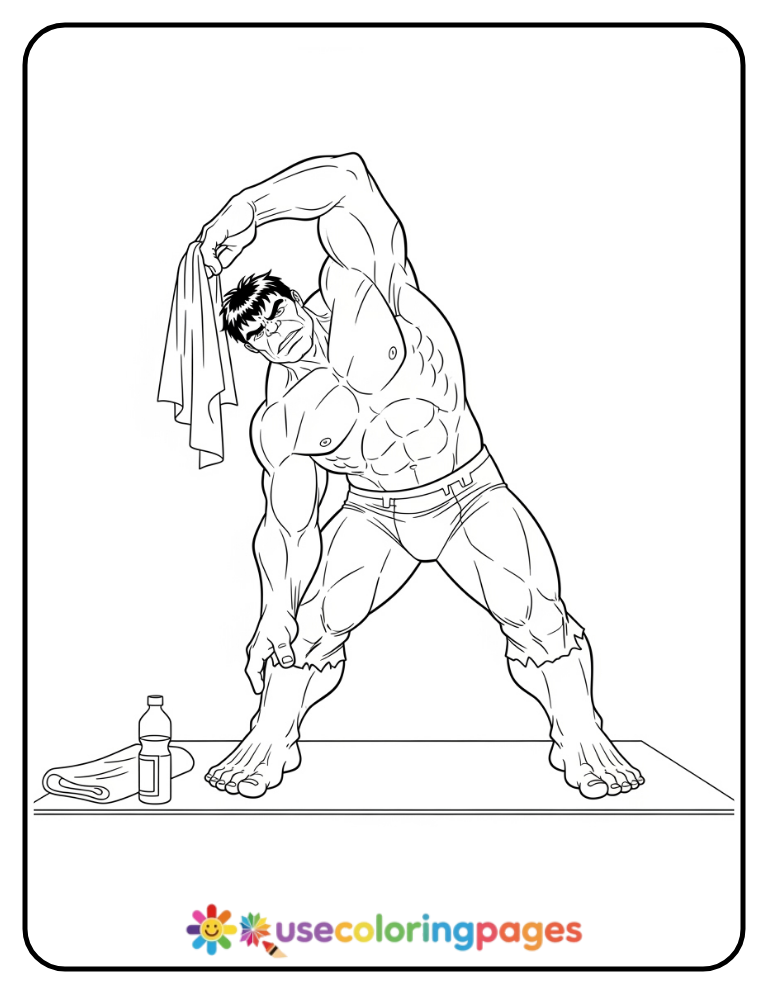 Hulk Stretching Before Training Coloring Page Printable