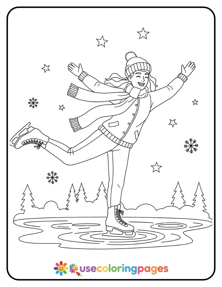 _Ice Skating Fun Coloring Page Printable