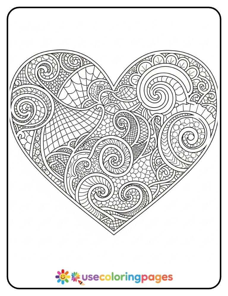 Intricate Lace Heart Design Coloring Page