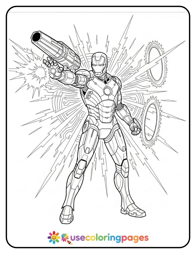 Iron Man Arm Cannon Charge Coloring Page Printable