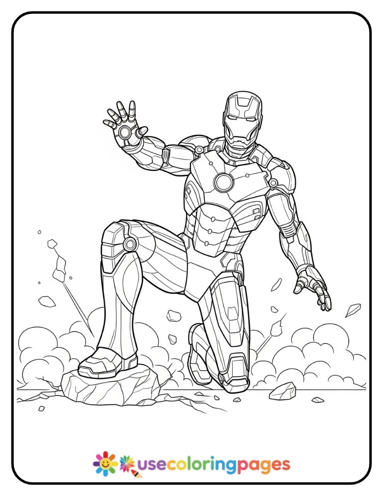 Iron Man Landing Smash Coloring Page Printable