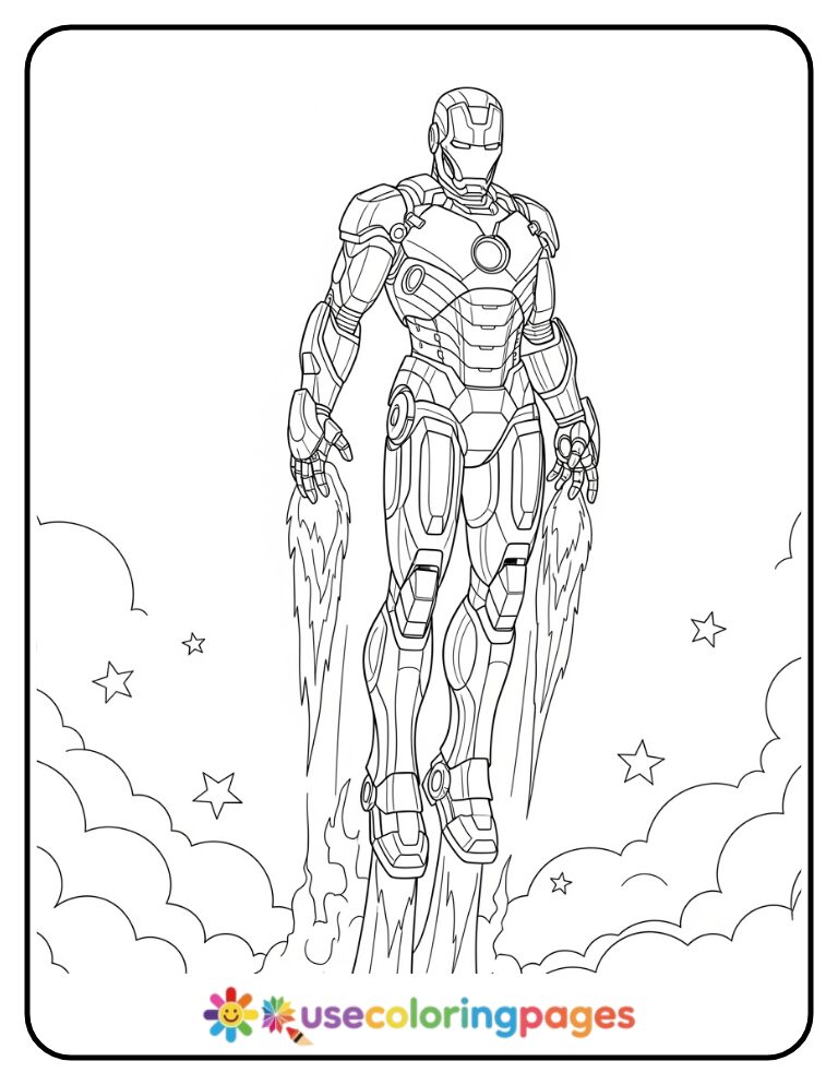 Iron Man Rocket Flight Coloring Page Printable