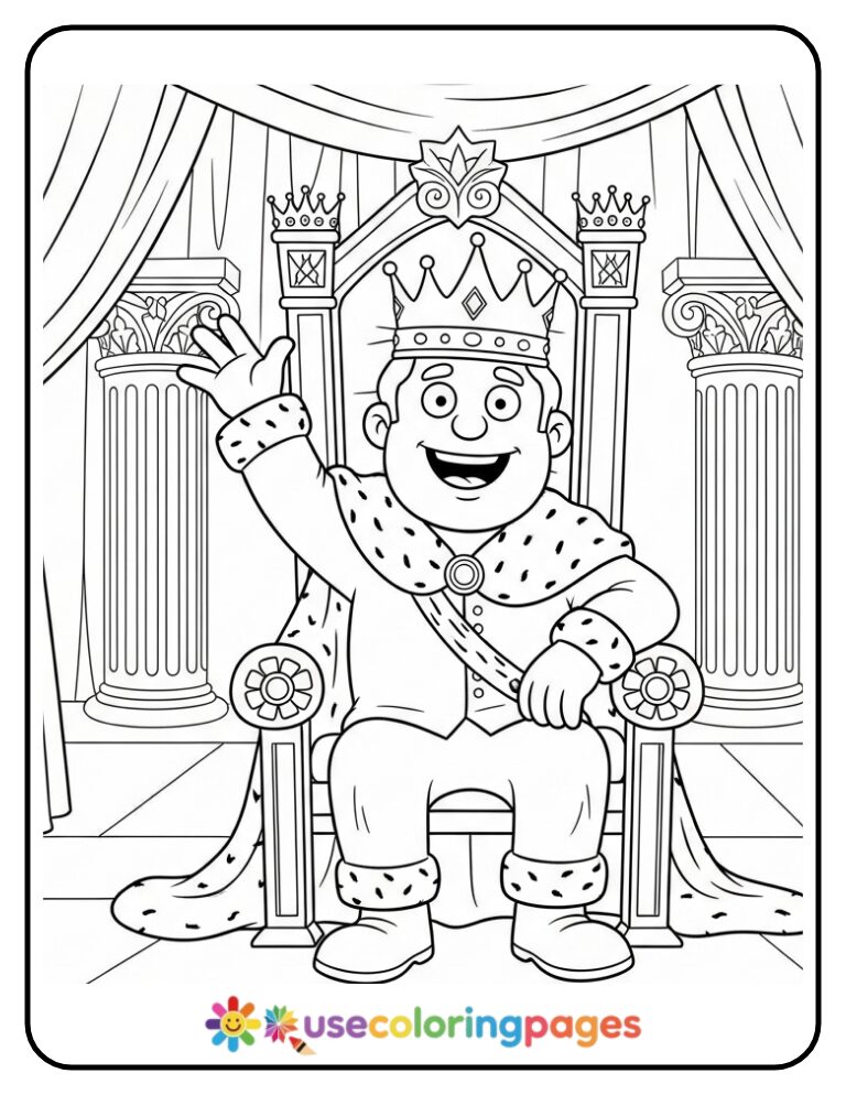 King Bob Waving from His Royal Throne Coloring Page