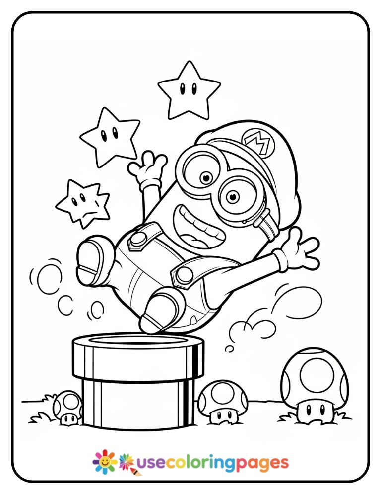 _Luigi Minion Sliding Down a Warp Pipe Coloring Page