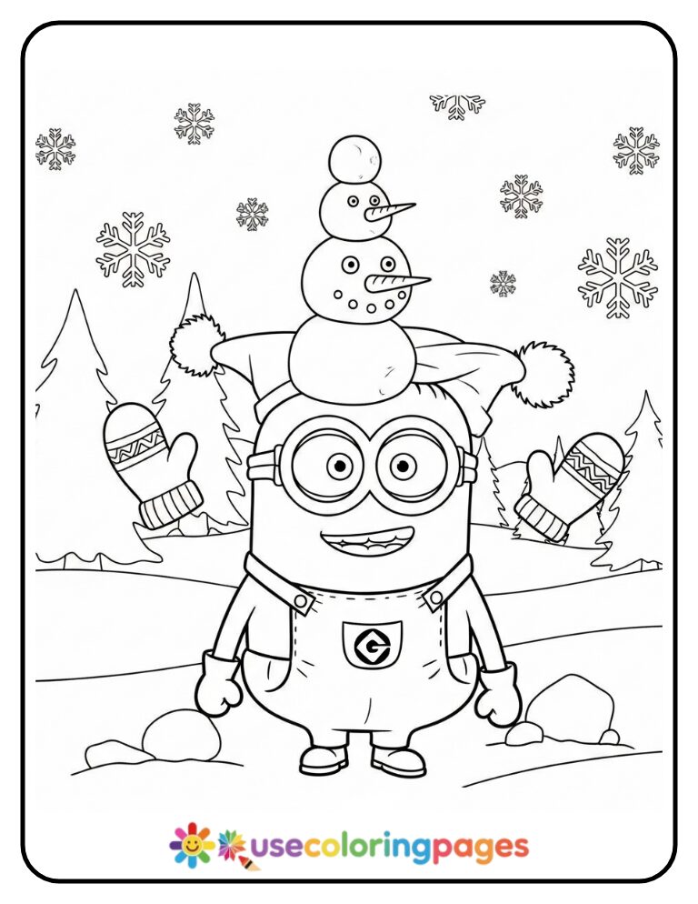 Minion Building a Snowman Coloring Sheet