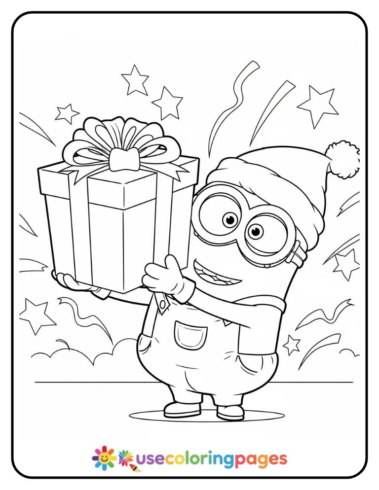 Minion Carrying a Giant Present Coloring Page