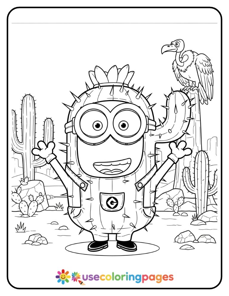 Minion Dressed as a Cactus Coloring Page