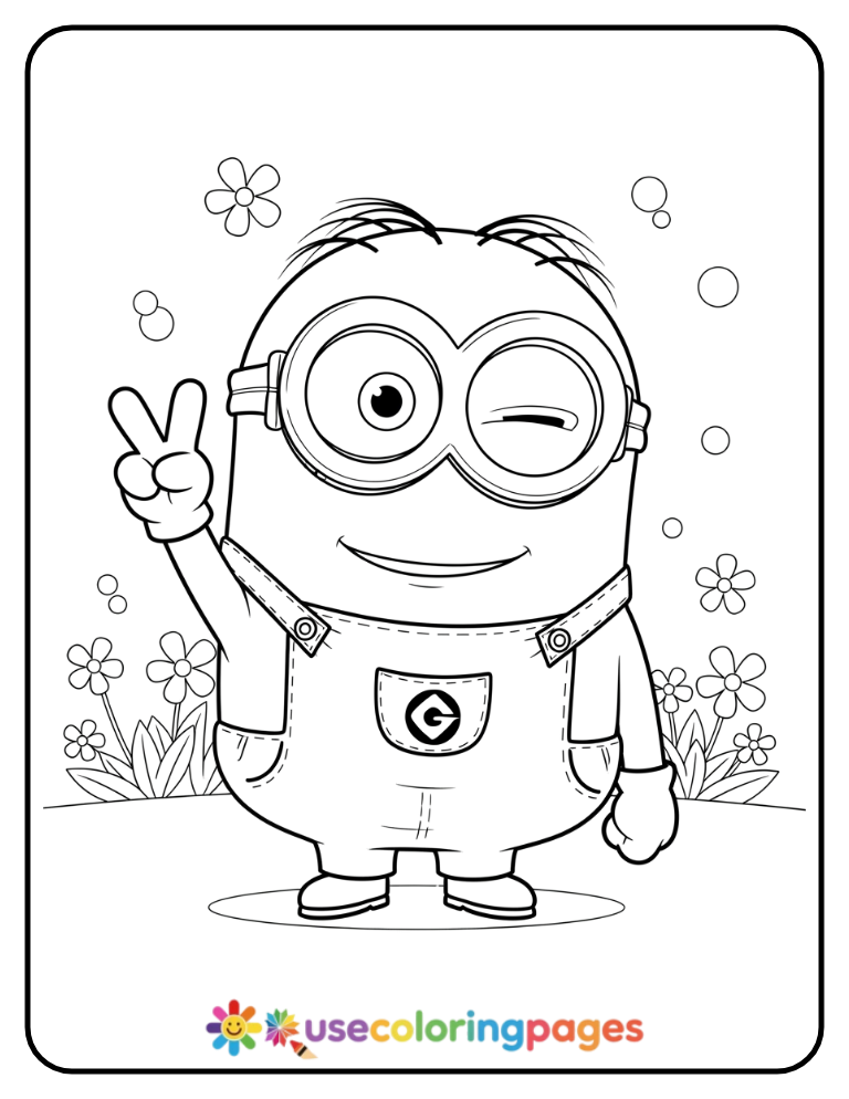 Minion Giving a Peace Sign Coloring Page