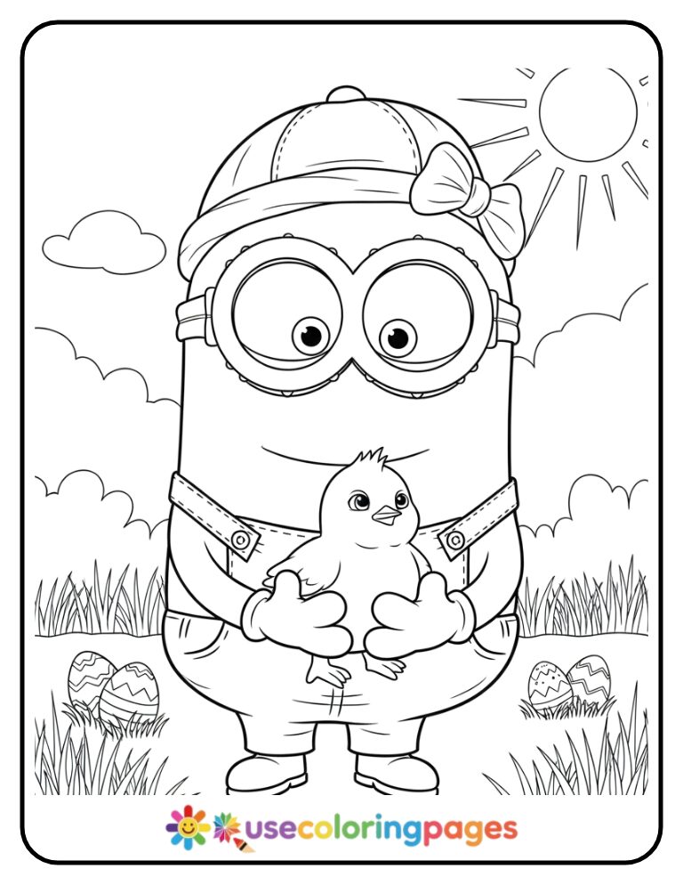 Minion Holding a Baby Chick Coloring Page