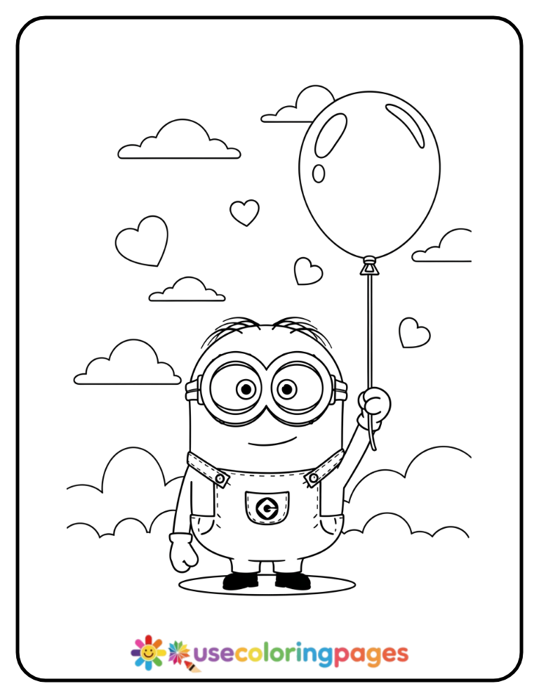 Minion Holding a Balloon Coloring Page