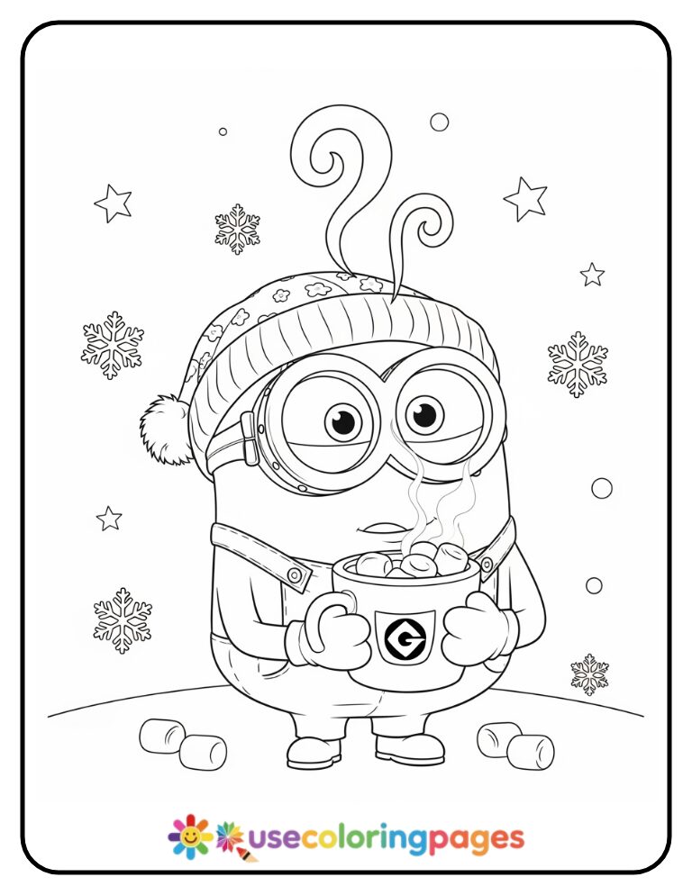 _Minion Holding a Hot Cocoa Mug Coloring Sheet